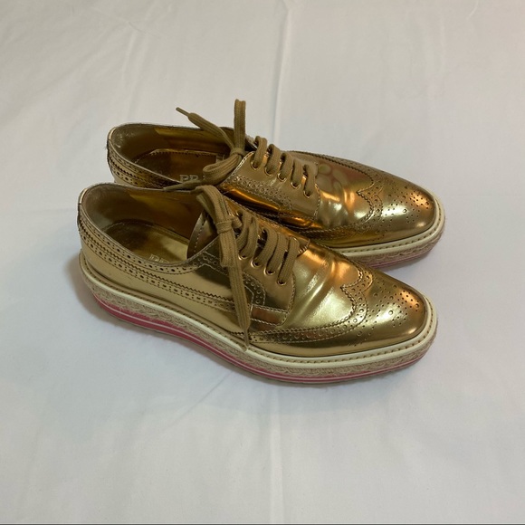 Prada Metallic Wing-Tip Platform Oxford Sneakers - Picture 2 of 6